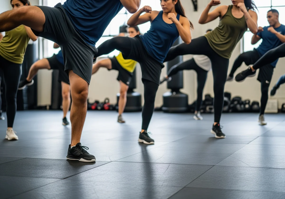 dynamic kickboxing fitness class workout